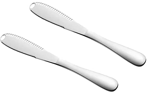 ANZONGYI 2 Pack Butter Knife 3 in 1 Stainless Steel Spreader Serrated Edge Shredding Slot Cheese Spreader Knives for Cutting Butter Cheese Chocolate Jams and Creams