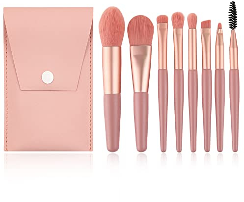 Schminkpinsel, Make up Pinsel Set mit Aufbewahrungsbeutel, Foundation Pinsel, Lidschattenpinsel, 8 Pinsel, Pink