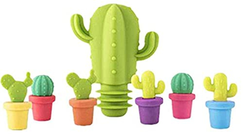 YKKJ 1 bouchons silicone+6 Boissons Marqueurs，marqueur de verre à vin en silicone，Boissons Marqueurs，pour verre à vin, verre à champagne, verre à cocktail.