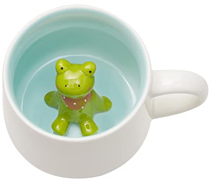 3D Coffee Mug Frog Inside Cup,Cute Handmade Animal Figurine Ceramics Teacup,Christmas,Birthday,Mother's Day Gifts for Friends Family or Kids,Best Cocoa Cups Couples Mugs (White Frog)