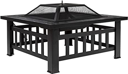 HI 64153 Feuerstelle in Steinoptik mit Grillrost 81x81cm