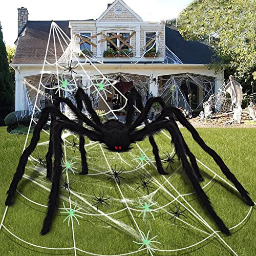 GEDIAO Halloween-Dekorationen, 508 cm, Halloween-Spinnennetz + 127 cm große Spinne + 40 kleine Spinne für drinnen und draußen, Halloween-Dekorationen, Hofparty, Spukhaus-Dekoration