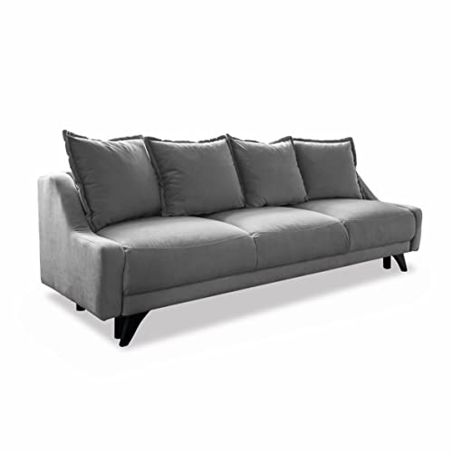 MIUFORM Sofa mit Schlaffunktion Bettkasten | Royal Rose | Schlafsofa mit Bettkasten und Armlehnen | Sofa Bett | Wohnzimmer Schlafzimmer Gästebett | Easy Clean Stoff (Hellgrau)
