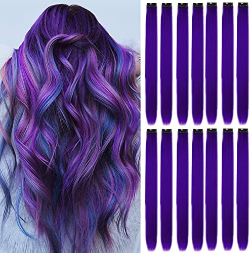 16 extension con clip per capelli, colore, ciocche colorate per capelli lisci e lunghi sintetici, resistenti al calore, per feste, accessori per capelli da ragazza (22 pollici, viola)
