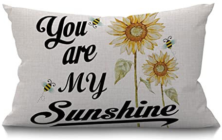 BGBDEIA Quote Cushion Cover You are My Sunshine Quote with Bees and Yellow Sunflowers Cotton Linen Decorative Rectangular Throw Pillow Cover Pillowcase for Sofa and Bed Couch 12X20 30 x 50 cm