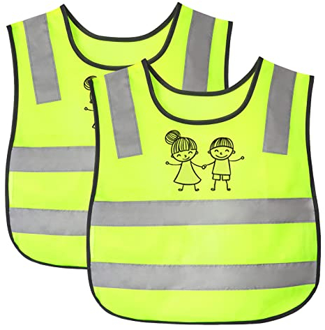 RoxNvm Gilet Haute Visibilité, 2 Pièces Gilet Jaune Enfant, Gilet de Sécurité pour Vélo pour Enfants (3-12 Ans), Gilet Réfléchissant pour lÉcole, Le Cyclisme, La Circulation Routière(A)