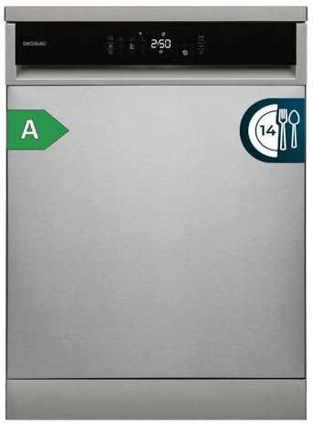 Cecotec Lavavajillas 60cm Bolero Aguazero 6800 Inox A. 14 Cubiertos, Bajo Consumo, Motor Inverter Plus Duo, 8 Programas, Lavado Automático, Limpieza con Vapor, Limpieza Interior y Media Carga