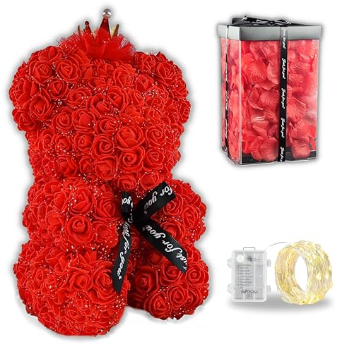GRINADA Orso Di Rose 25 Cm Orsetto Di Rose Con 500 Petali Luci LED E Confezione Regalo Idea Regali San Valentino Per Lei