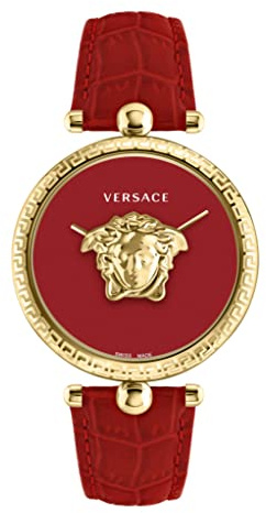 Versace Palazzo Empire Collection Luxuriöse Damenuhr mit rotem Armband mit goldfarbenem Gehäuse und rotem Zifferblatt, Gold, OS, Palazzo Reich