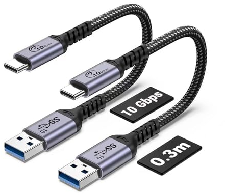 SUMPK 30cm USB C Cable 10Gbps 2 packs, USB C 3.1 Gen 2 Cable 3A Fast Charging Compatible with Android Auto, Carplay, Galaxy S21