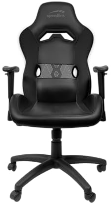 Speedlink Looter Gaming Stuhl – Ergonomischer PC Stuhl mit Wippfunktion, verstellbare Armlehnen, individuell höhenverstellbar, Belastbarkeit bis 140 Kilogramm, Kunstleder, schwarz