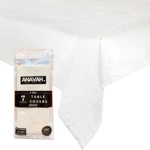 Paper Tablecloths for Rectangle Tables 7 Pack,White Disposable Paper Tablecloth, 3 Ply Paper & Plastic 54 x 108 Tablecover, Table Cloth for Various Occasions Parties, Indoor & Outdoor Banquet Use