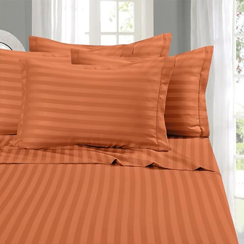 Elegant Comfort Softest and Coziest 6-Piece Sheet Set - 1500 Premium Hotel Quality Microfiber - Deep Pocket, Wrinkle Resistant 6-Piece Damask Stripe Bed Sheet Set, King, Coral