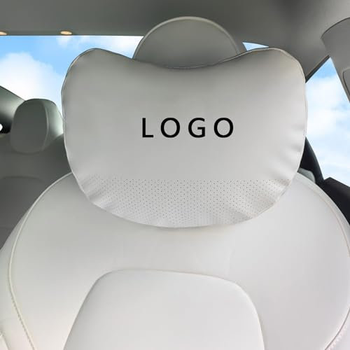 TOPABYTE Kopfstützenkissen Weißes für Tesla Model 3 Model Y Model S Model X Cybertruck Bequemes Nackenkissen Stützkissen Verstellbarer Riemen Weich Leder Kissen zum Fahren, 1 Packung