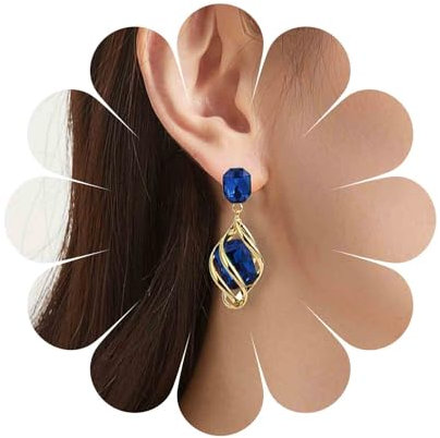 Inilbran Pendientes Boho Zafiro Cristal Pendientes Gota Zafiro Azul Pendientes Vintage Zafiro Piedras Preciosas Pendientes Geometricos Zafiro Cristal Joyas Para Mujeres Y Niñasv