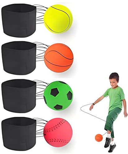 xlwen 4 Stücke Springball mit Schnur, Handgelenk Return Ball, Gummi Bouncy Ball Sehr praktisch für tägliches Training, Spiele und Übungen.