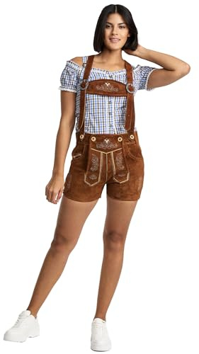 Steigenhöfer Lederhose Damen Tracht Shorts - 100% Rindsleder - Marina - Traditionelle Kurze Hose für Frauen Hot Pants - Inklusive verstellbaren Trägern - Dirndl Alternative