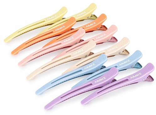 AIMIKE 12 Haarklammern, Haarclips zum Stylen und Schneiden, Abteilklammern Friseur Hair Clips Damen, No Trace Klammern Haare mit Silikonband, Haarklammern Friseurbedarf für Dickes&Dünnes Haar, Macaron