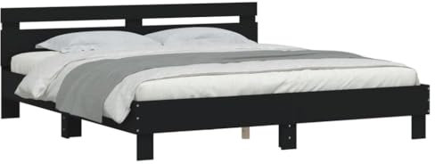 vidaXL Bettgestell, Bettrahmen mit Lattenrost, Bett Gästebett mit Kopfteil LED-Beleuchtung, Doppelbett Schlafzimmerbett Schlafzimmermöbel, Schwarz 180x200cm