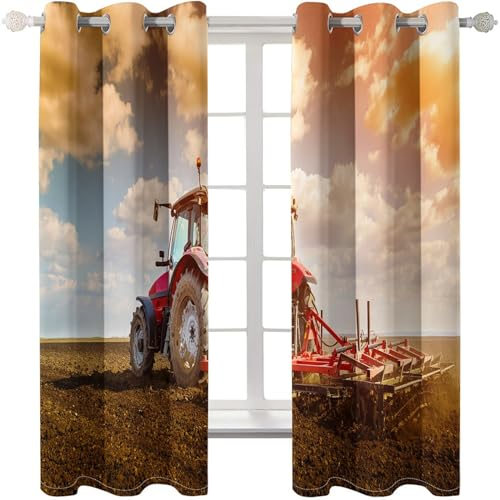 MTBDDyyds Verdunkelungsvorhang Ösenvorhang Sonnenuntergang Traktor Muster 260X240Cm - 3D Gedruckt Polyester Vorhänge Für Schlafzimmer Geräuschreduzierung - Für Fenster ​Wohnzimmer Gardine