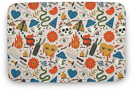 KOPUTE Fußmatte, Retro, Hippie, psychedelische Pilze, Boho-Computer-Fußmatte, Hexe, 70er-Jahre-Totenkopf-Fußmatte, Willkommens-Fußmatte, Heimdekoration, lustige Willkommensmatte, Innen-Fußmatte,