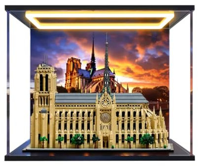 Figures Display Box for LEGO 21061 for Notre Da-me in Pa-ris Acrylic Dustproof Transparent Custom Display Case (No Model) (background E+top lightbox)