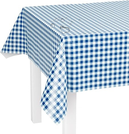 LILENO HOME Tischdecke abwaschbar als Meterware 240x140cm (Schnittkante) in Karo Blau S Motiv - Wachstuchtischdecke wasserabweisend ideal als Tischtuch o. Tischläufer für Bierzeltgarnitur