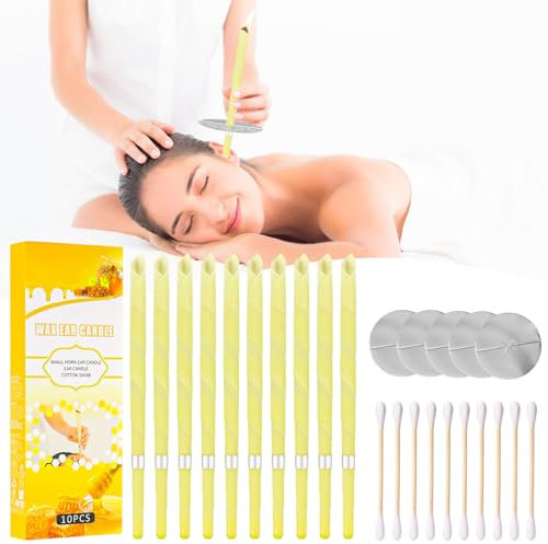 Velas para los Oídos, Cera de Abeja Natural, 10 Palos Conos Cera Oidos para Relajación y Aliviar el Estrés, Cuidado de los Oídos