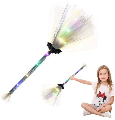Genérico Escoba de Bruja de Halloween, Escoba de Bruja Iluminada con Luces LED, Accesorios para Fiestas de Halloween, Escoba de Bruja Infantil para Fiestas de Disfraces de Halloween