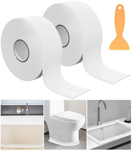 YingErTool Bath Sealant Strip, 2 Rolls Self Adhesive Caulk Strip Tape, Bathroom Sealant White Waterproof, Sealant Tape for Toilet, Bathtub, Shower, Wall Corner, Kitchen with Sealing Tool