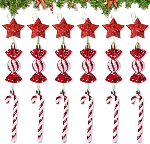 DKDDSSS 18 Pezzi Decorazioni Albero di Natale, Bastoncini di Zucchero Natalizi, Plastica Candy Cane di Natalizie, Ornamenti Natalizi da Appendere Abbellimenti, Rosso e Bianco