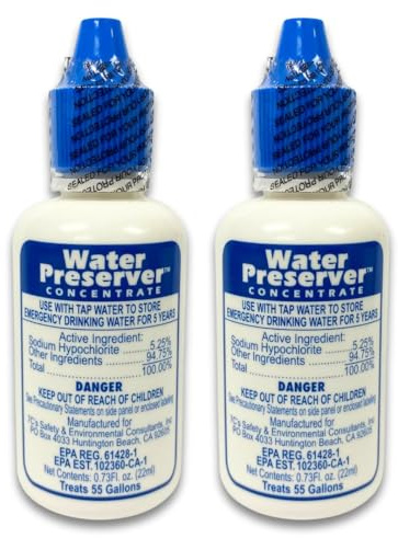 Water Preserver for 55 Gallon Water Tank - Purifies Water for Drinking for 5 Years - Ideal for Emergency Water Storage or Rain Collection - Survival Kit, Earthquake, Hurricane, Emergency Water-2 Pack