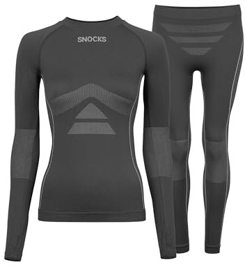 Snocks Mädchen Thermo Set Gr. M I Wärmende Thermounterwäsche für Damen I Ski, Jogging, Spatzieren oder für die Freizeit ideal geeignet I Funktionsshirt Frauen Langarm und Funktionshose Set I Grau
