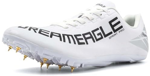 Hiuzylqx Zapatillas De Atletismo Hombre y Mujer con 8 Clavos Cómodas Ligero Resistencia para Pista Y Campo Deportivas Sprint,Blanca,36 EU