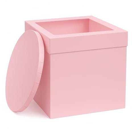 The Baked Studio - 12mm Thick Round Pink Mid Sheen Cake Drum and Tall Box With Window (10 Inch)