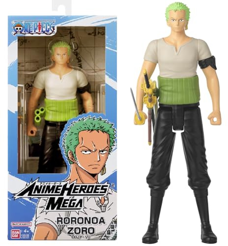 BANDAI – Anime Heroes – One Piece – Anime Heroes Mega Figur 30 cm Zorro – Große bewegliche Figur – Manga-Figur Lorenor Zorro – Offizielle One Piece Lizenz – Spielzeug für Kinder ab 4 Jahren – 38332