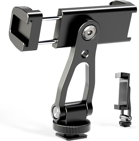 ZOINSHOT Metal Phone Tripod Mount with Cold Shoes, 360° Rotation Adjustable Phone Clamp Metal Phone Holder with 1/4 Thread, Compatible with iPhone 12 13 14 15 16 Pro Max S24 Ultra