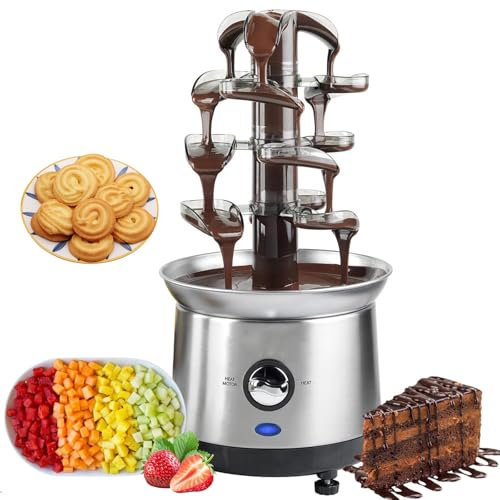 4-Tier Chocolate Fountain, Stainless Steel Electric Chocolate Fondue Fountain Machine Chocolate Fountain, 2.6lb Capacity Hot Chocolate Capacity Party Fountain for Nacho Cheese, Sauce, Liqueuers