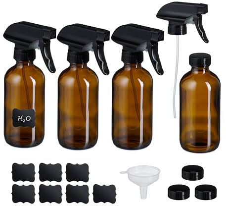 Relaxdays Spray Vide, Lot de 4, Polyvalent, pour l'entretien des Cheveux ou des Plantes, 500 ML, Marron et Noir