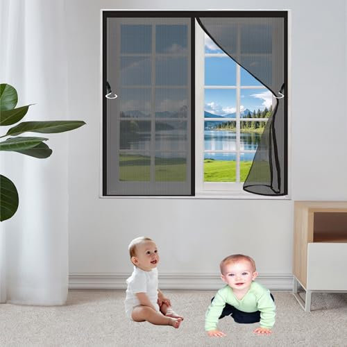 Zanzariera Magnetica Finestra 77 x 124 cm Zanzariera per Porta Finestra Apertura e Chiusura Silenziosa Resistente Traspirante Non Accorciabile Installazione Facile Senza Foratura, Nero