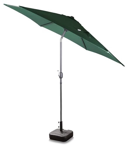 Alfresia 2.7 Metre Parasol with 22L Square Base Included - Round with Push Button Tilt, Outdoor Table Parasol Umbrella with Crank Handle, Garden Patio Sun Shade, Green, Easy Assemble