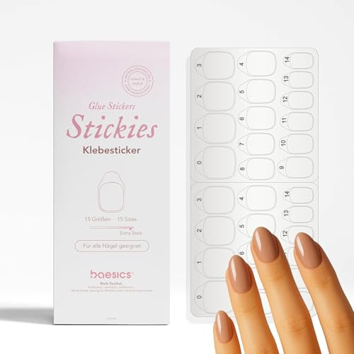 Baesics Nagel Klebepads für Press On Nails 600 Stück - doppelseitige Klebesticker in 15 Größen | starker Halt ohne Nagelkleber | für künstliche Nägel transparent