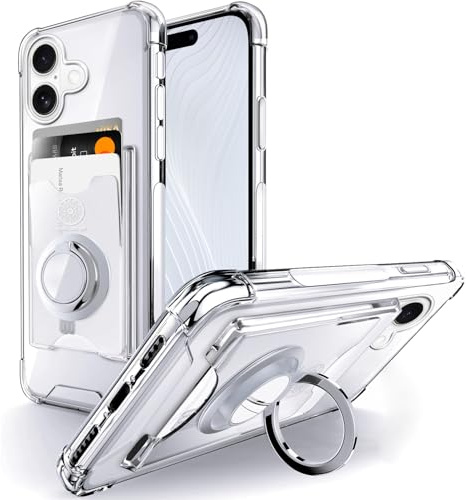 SHIELDS UP for iPhone 17 Case with Card Holder & Ring Kickstand. Clear | Wallet Minimalist Case,Transparent Slim Shockproof TPU Bumper Cover for iPhone 17 6.3''- Clear