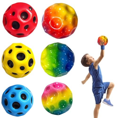 PWCTNT Moon Ball,Ball,6 Stück Mehrfarbig Spaceb,Mondball Bouncing Jump Mini Space Balls für Kinder im Freien Interaktives Spielzeug für 14+ Jahre Alt