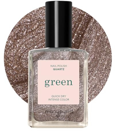 Manucurist - Green Esmalte de Uñas Quartz Marrón Glacé Purpurina - Pintauñas Purpurina - Clásico 9-Free - Esmalte sin Toxicos - Vegano y Orgánico (83%) - Manicura Profesional - 15 ml