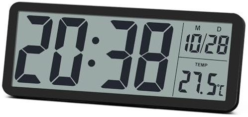 QINYUNE Horloge Murale Numérique Écran LCD 21,6 cm Noir Rectangulaire, Horloge de Table & Murale à 2 Piles AAA pour Chambre, Bureau, Salle de Classe