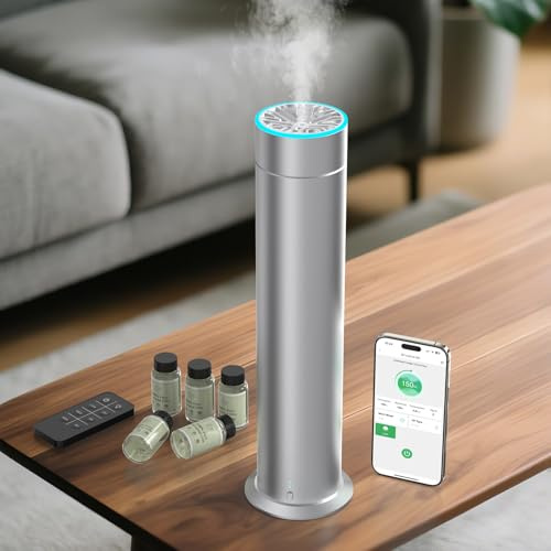 Wasserloser Aroma Diffuser Set, ShinePick Smart Aroma Diffusor Wasserlos Ätherische Öle Diffuser Ohne Wasser Duftdiffusor Luxus Raum Luftdiffusor mit 5 Flaschen Ätherischer Öl (Silver)