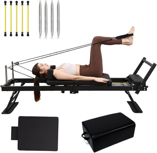 Generisch Pilates Reformer Maschine, Faltbare Pilates Ausrüstung für Zuhause mit Sprungbrett für Reformer Body Stamina Stretching Balance Exercise Workout,Black-20box