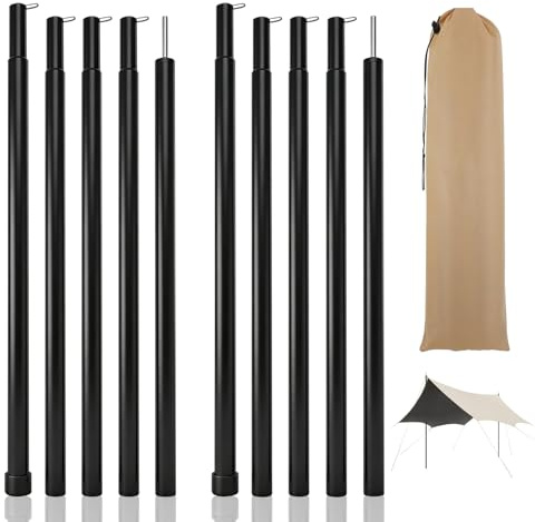 Trukafie Zeltstangen Teleskop Zeltstange Teleskopstange 2er Set Edelstahl Tent Camping Poles Verstellbare 43-200cm mit Aufbewahrungstasche für Zelt Sonnensegel Markise Tarp