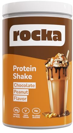 Rocka Nutrition Protein Shake veganes Proteinpulver | Pflanzliches Protein Pulver mit 20 g Protein pro Portion | Multikomponentenprotein | 100% Geschmack (900 g, Chocolate Peanut)